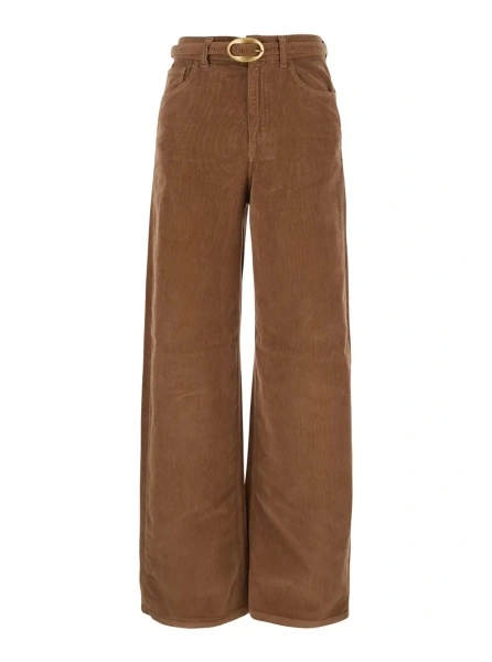 Pantaloni TWINSET maro din catifea reiata