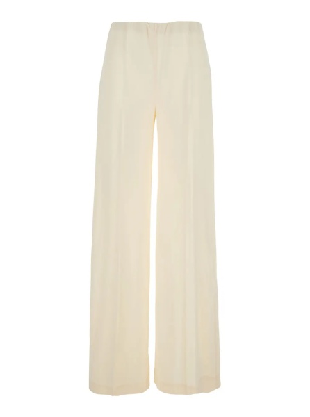 Pantaloni White Fabric Elasticated Waist Pants for Women