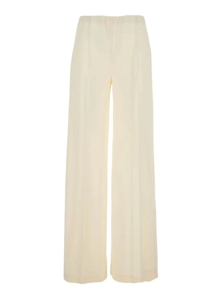 Pantaloni White Fabric Elasticated Waist Pants for Women