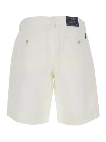 Pantaloni White Shorts with Belt Loops and Pony embroidery on the Side in Stretch Cotton for Men