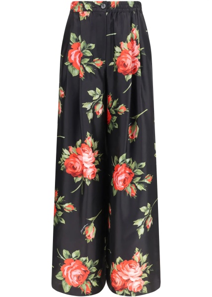 Pantaloni Wide-leg Pants with a rose bouquet print
