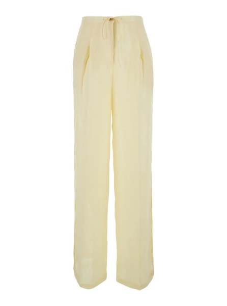 Pantaloni Yellow Pants with Drawstring Waist in Linen for Women