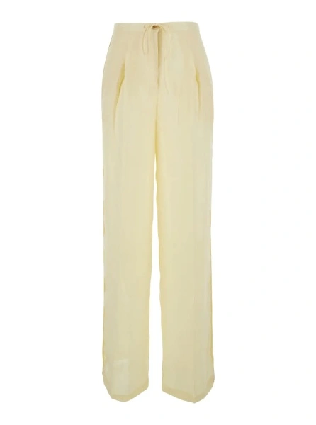 Pantaloni Yellow Pants with Drawstring Waist in Linen for Women