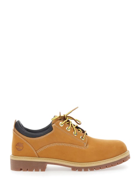Pantofi Beige Lace-Up Ankle Boots with Two-Tone Laces and Logo Embossed on the Side in Leather for Men