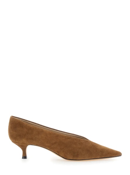Pantofi beige pumps with pointed toe in suede for women