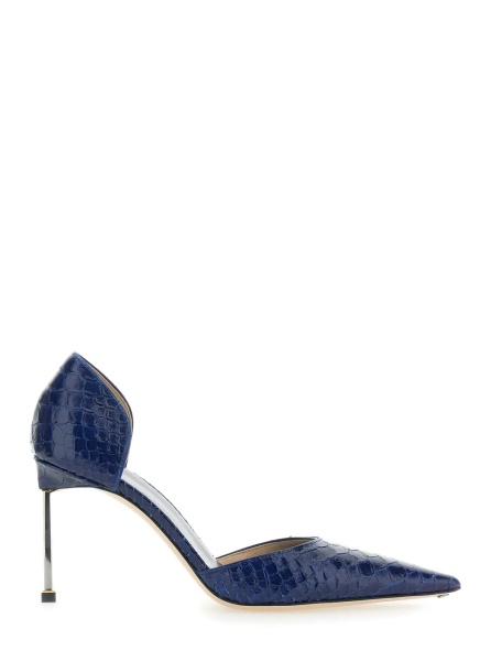 Pantofi 'D'Orsay' Blue Pumps with Stiletto Heel and Crocodile-Embossed Effect in Leather for Women