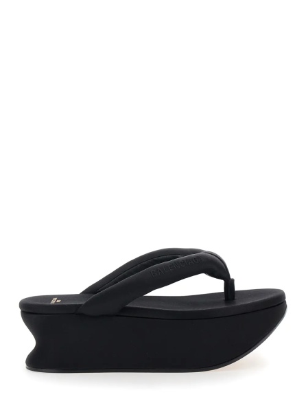 Pantofi 'Gaeta' Black Wedges with Thong Design and Medium Heel in Viscose Blend for Women