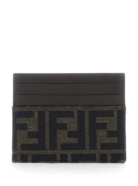 Portofel Fendi maro din piele si material textil