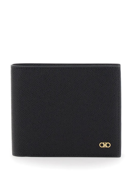 Portofele Bi-Fold Wallet 'Micro Gancini' with Grained Leather Logo Black Men