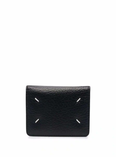 Portofele Bifold Wallet with Stitching Detail and Clasp in Grained Black Leather for Women