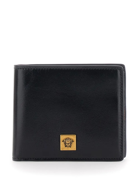 Portofele Black bi-fold wallet with logo on the front in leather for men