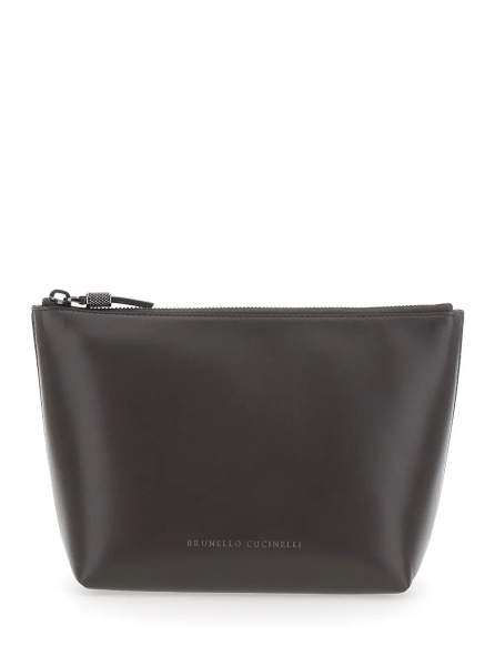 Portofele Brown beauty case with embossed logo lettering on the front in leather women