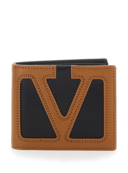Portofele Brown Bi-Fold Wallet with Contrasting Maxi VLogo on the Front in Leather for Men