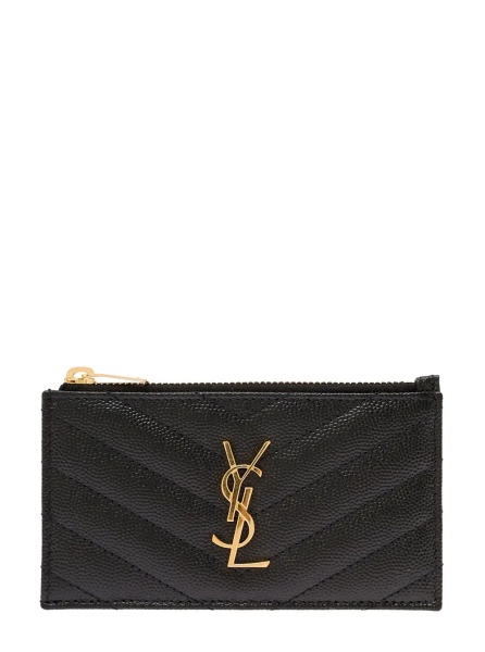 Portofele Card holder 'Cassandre' with Zip and Crocodile-embossed Leather Logo Black Woman