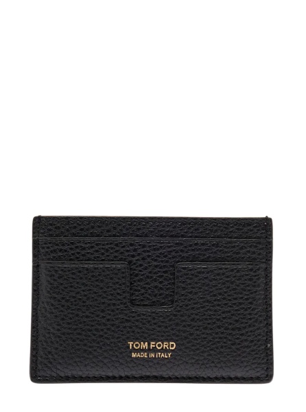Portofele Card holder with logo lettering embossed on the front in grained black leather for men