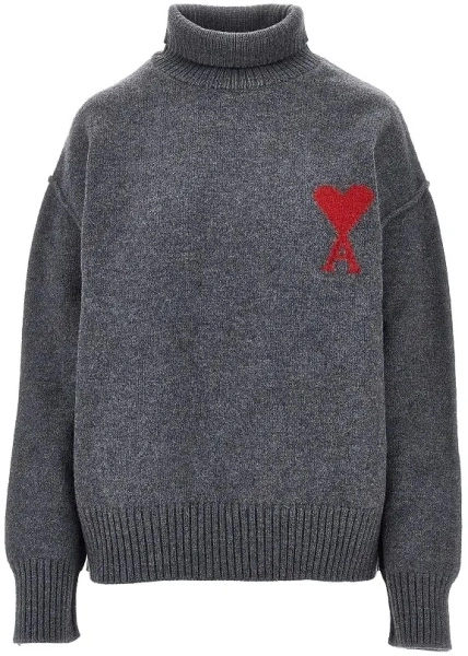 Pulover AMI Paris gri 'Ami de Coeur'