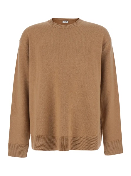 Pulover Beige Crewneck sweater with elbow patch in cashmere for men