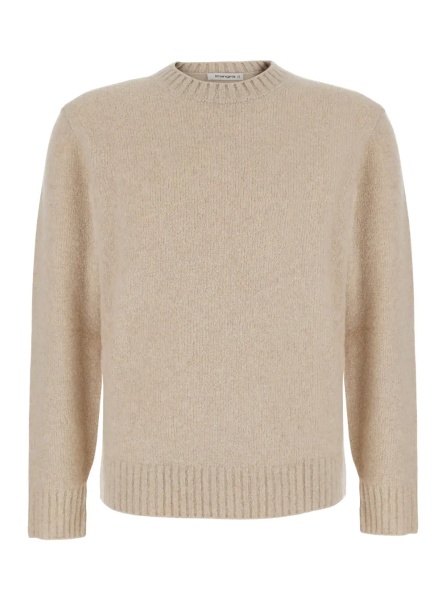 Pulover beige Crewneck sweater with ribbed details in wool Blend men