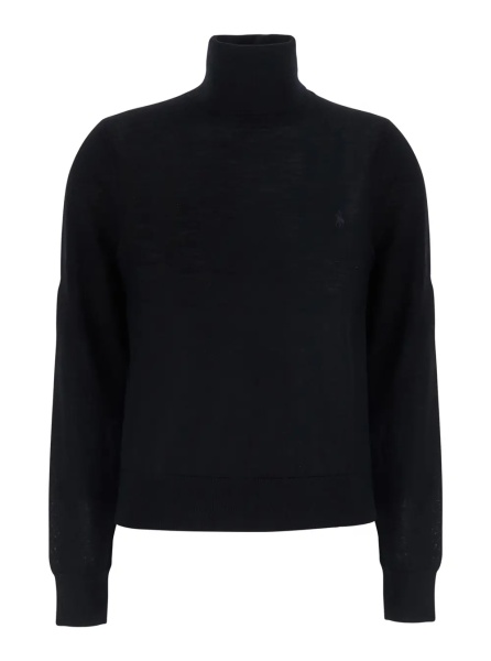 Pulover black Sweater with high collar and tone-on-tone Pony logo in wool for women