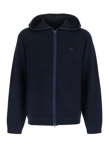 Pulover black Sweater with zip and logo patch on the front in wool for men