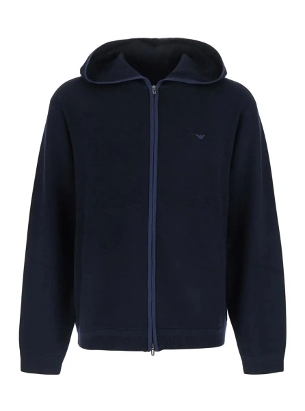 Pulover black Sweater with zip and logo patch on the front in wool for men
