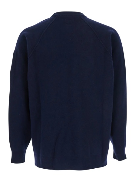 Pulover Blue Crew Neck Sweater with Compass Logo on Sleeve in Wool Blend Man