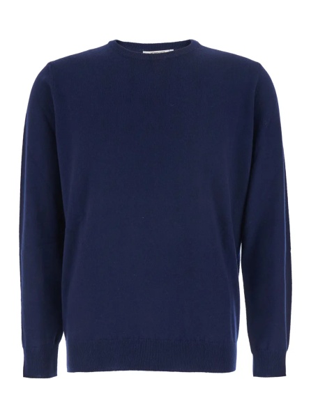 Pulover Blue Crewneck Sweater with Ribbed Trims in Cashmere Man