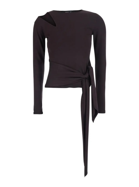 Pulover brown Top with cutout details and tie waist in viscose for women