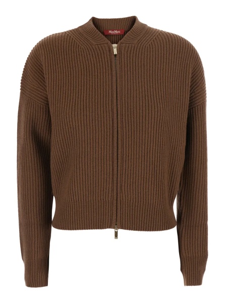 Pulover 'CARNET' brown Sweater with ribbed design and Dropped shoulders in wool and cashmere blend women