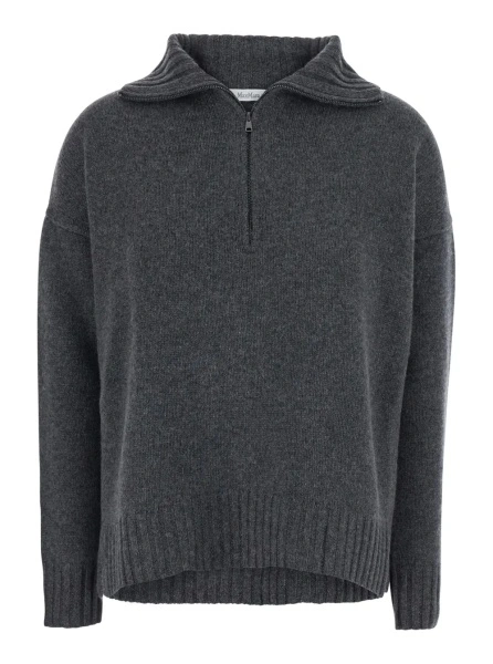 Pulover 'Crasso' Grey sweater with dropped shoulders and zip closure on the front in cashmere for women