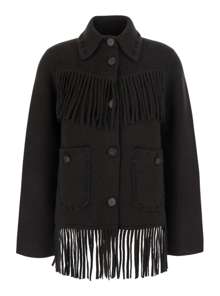 Pulover Fringed Brown Jacket with Western Leather Details for Women