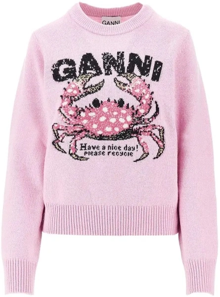 Pulover Ganni roz din lana 'Crab'