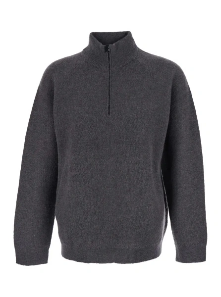 Pulover Gray High-neck sweater with front zip closure in Tech Fabric for men