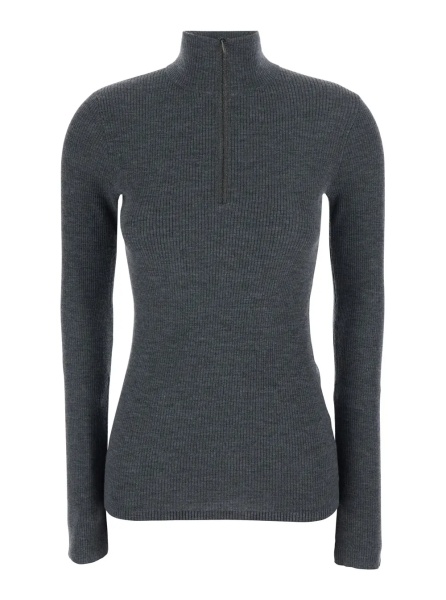 Pulover Gray Turtleneck Sweater with Half Zip on the Front in Wool and Cashmere for Women