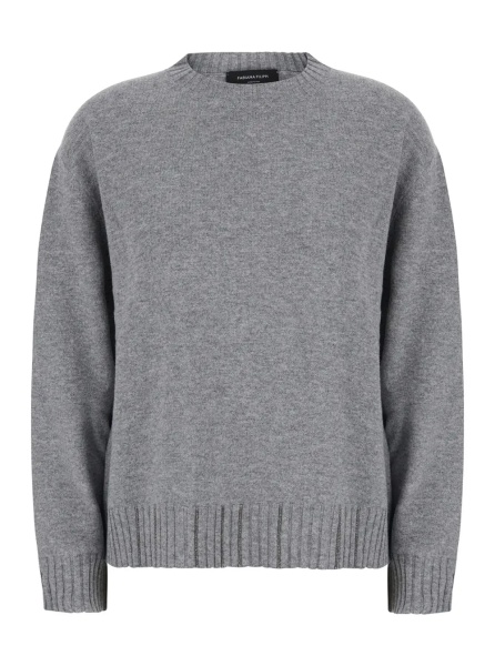 Pulover Grey sweater with round neck and details with rhinestones in Blend wool and silk women