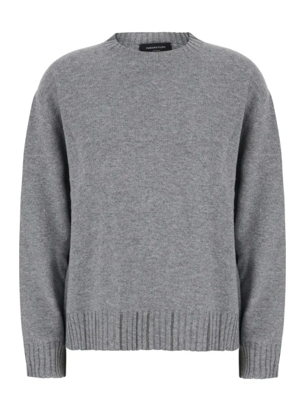 Pulover Grey sweater with round neck and details with rhinestones in Blend wool and silk women