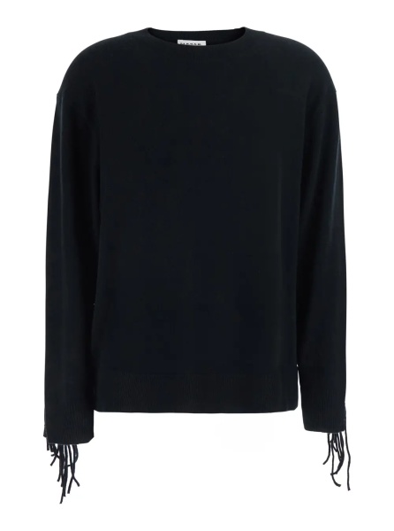 Pulover P.A.R.O.S.H. black Sweater with fringed details on the back and edges in cashmere for women