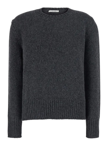 Pulover 'Pato' Grey Sweater with round neck and ribbed edges in cashmere for women