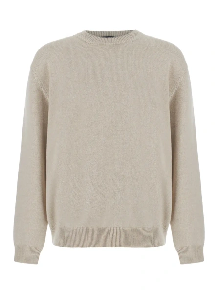 Pulover Sweater 'LA MAILLE MOULIN' with Round Neck and Long Sleeves in Tech Fabric Beige Women