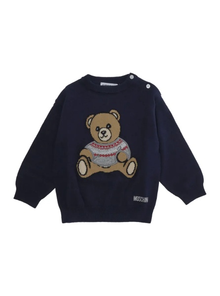 Pulover SWEATER with round neck and long sleeves in Cotton and Wool Blue Boy