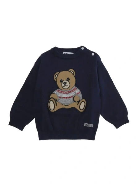Pulover SWEATER with round neck and long sleeves in Cotton and Wool Blue Boy