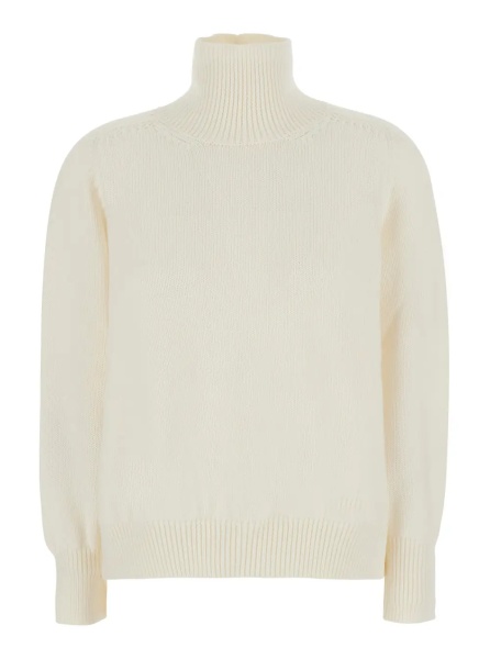 Pulover White Sweater with ribbed design and high collar in virgin wool for women