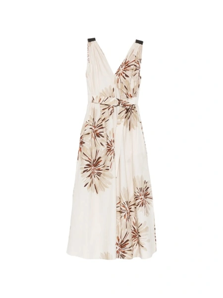 Rochie de zi Brunello Cucinelli neutra din alama eco si bumbac