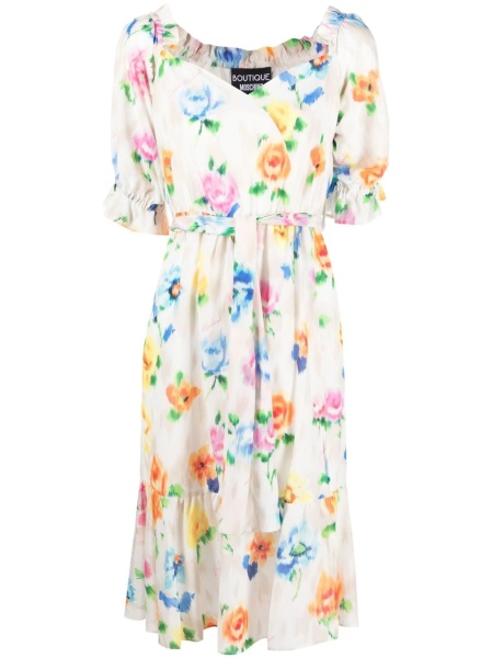 Rochie de zi LOVE Moschino alba din matase si bumbac