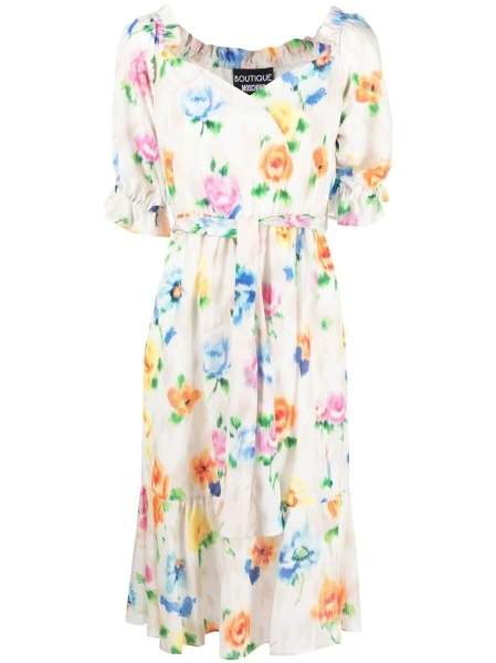 Rochie de zi LOVE Moschino alba din matase si bumbac