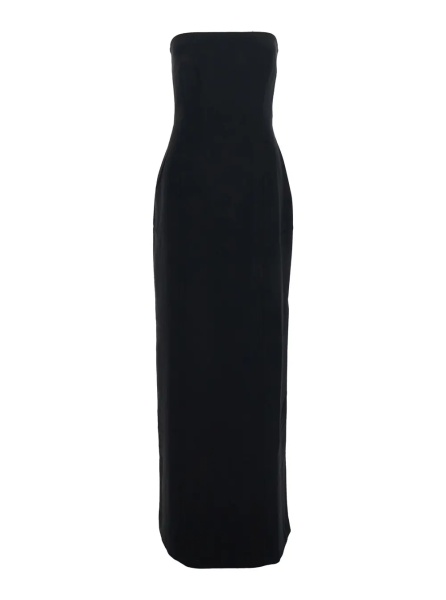 Rochii 'Anderson' Black Long Dress with Bare Shoulder and Back Slit in Twill Woman