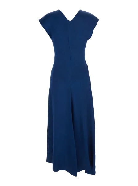 Rochii 'Aria' Blue Long Dress with Round Neck and Ruffles on the Front in Viscose Blend for Women