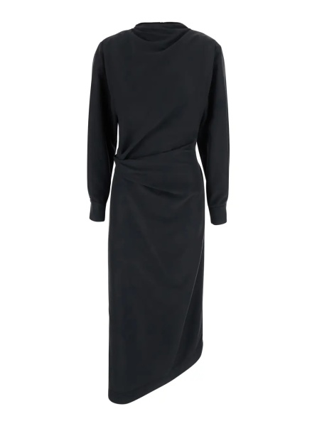 Rochii Black Dress with ruffles on the front and bow on the back in Tech Fabric for women