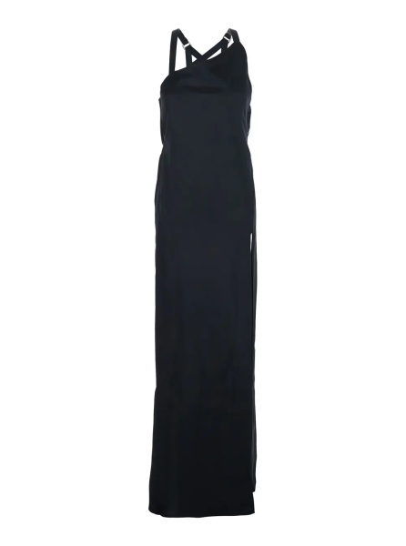 Rochii Black Long Sleeveless Dress with Crossed Adjustable Straps and Open Back in Viscose for Women