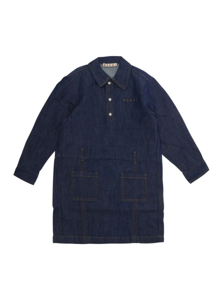 Rochii Blue Dress with classic collar and logo lettering on the front in denim Girl